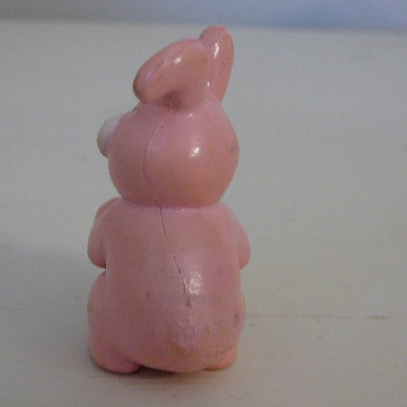 Pink Rubber Easter Bunny Rabbit Figurine Holding Colorful Egg, Cute Ears & Nose - Picture 5 of 5